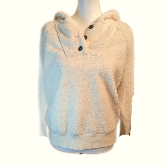 Lucky Brand NWT button neck fleece Sherpa teddy hoodie pullover jacket M - Picture 1 of 13